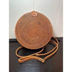 Women's Crossbody Woven Rattan Bag with Printed Lining- Strap not attached